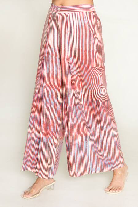 Buy_Rias Jaipur_Multi Color Cotton Plosky Cloud Print Wide Legged Pant _Online_at_Aza_Fashions
