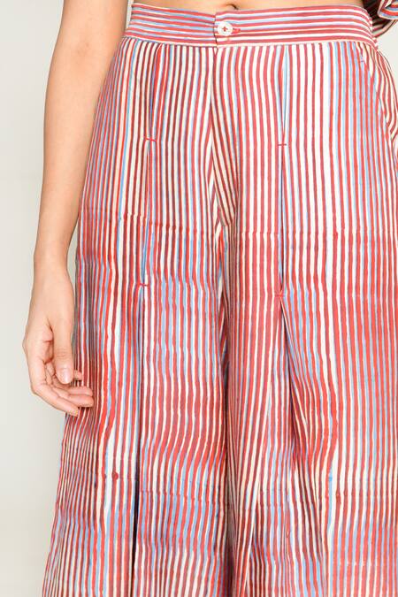 Shop_Rias Jaipur_Multi Color Cotton Plosky Cloud Print Wide Legged Pant _Online_at_Aza_Fashions