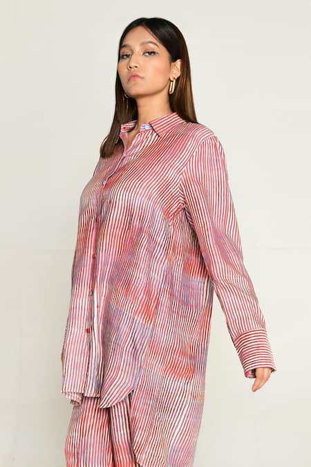 Rias Jaipur_Multi Color Cotton Collared Plosky Cloud Print Shirt _Online_at_Aza_Fashions