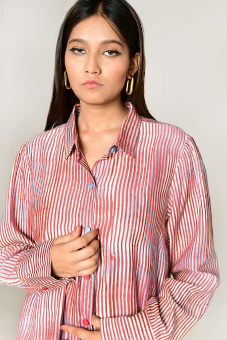 Shop_Rias Jaipur_Multi Color Cotton Collared Plosky Cloud Print Shirt _Online_at_Aza_Fashions