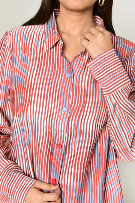 Rias Jaipur_Multi Color Cotton Collared Plosky Cloud Print Shirt _at_Aza_Fashions