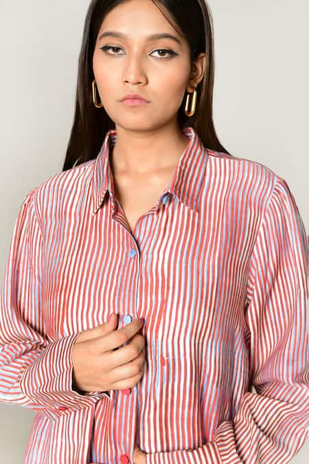 Buy_Rias Jaipur_Multi Color Cotton Collared Plosky Cloud Print Shirt With Culottes _Online_at_Aza_Fashions