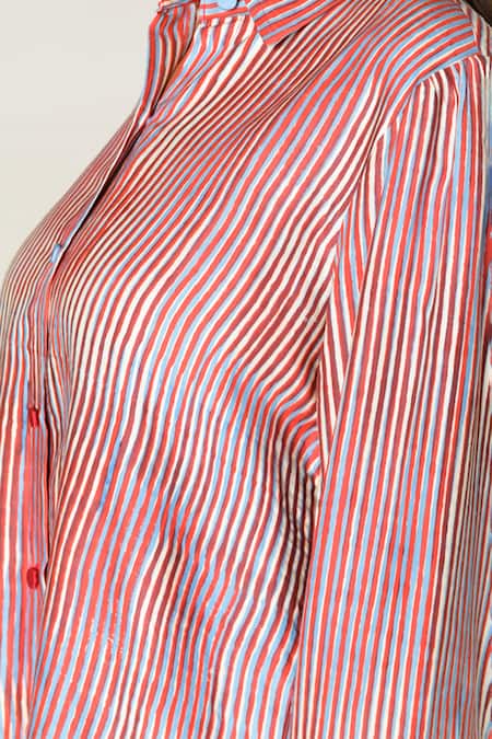 Rias Jaipur_Multi Color Cotton Collared Plosky Cloud Print Shirt With Culottes _at_Aza_Fashions