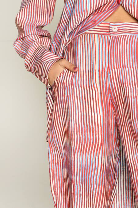 Shop_Rias Jaipur_Multi Color Cotton Collared Plosky Cloud Print Shirt With Culottes 