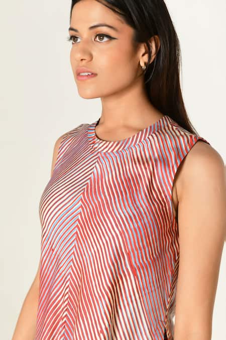 Rias Jaipur_Multi Color Cotton Round Neck Plosky Cloud Print Kurta With Wide Legged Pant _at_Aza_Fashions