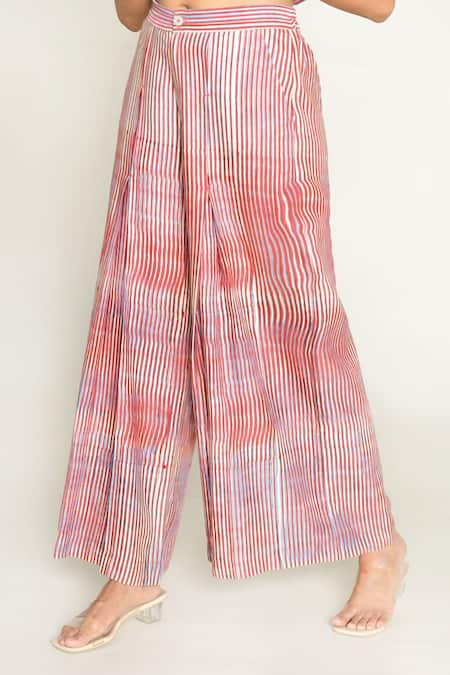 Buy_Rias Jaipur_Multi Color Cotton Round Neck Plosky Cloud Print Kurta With Wide Legged Pant 