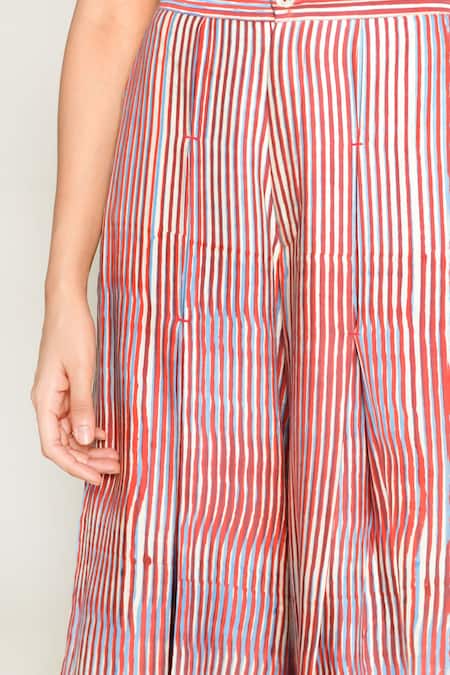 Shop_Rias Jaipur_Multi Color Cotton Round Neck Plosky Cloud Print Kurta With Wide Legged Pant 