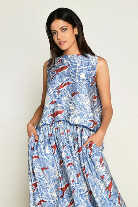 Buy_Rias Jaipur_Multi Color Cotton Round Neck Ponzo Abstract Print Top _Online_at_Aza_Fashions