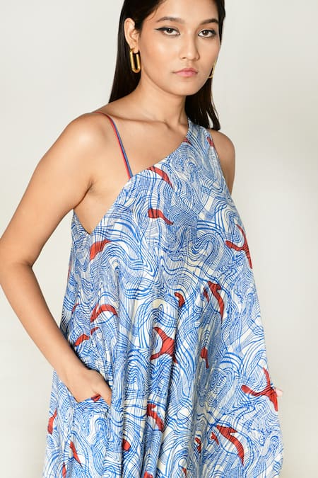 Buy_Rias Jaipur_Multi Color Cotton, Bamboo Asymmetric Ponzo Abstract Print Maxi Dress 