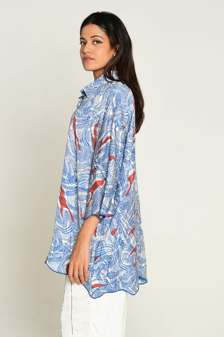 Rias Jaipur_Multi Color Cotton Collared Ponzo Abstract Print Shirt _Online_at_Aza_Fashions