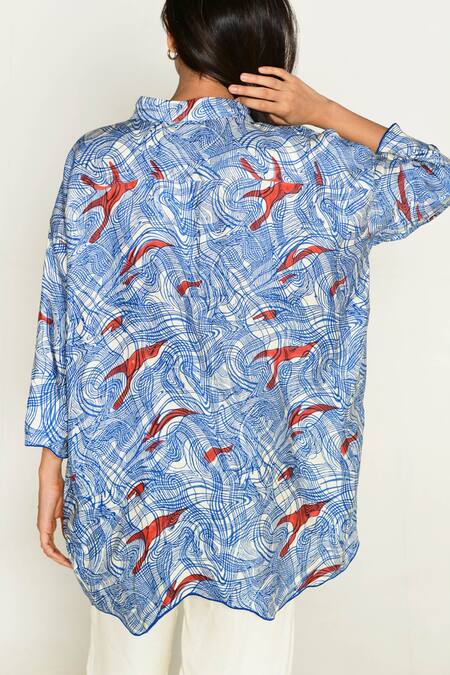 Buy_Rias Jaipur_Multi Color Cotton Collared Ponzo Abstract Print Shirt _Online_at_Aza_Fashions