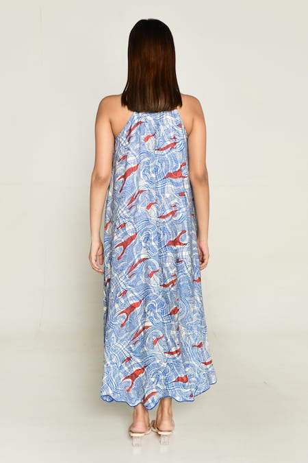 Rias Jaipur Ponzo Abstract Print Midi Dress 
