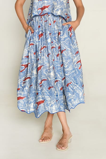 Rias Jaipur_Multi Color Cotton Ponzo Abstract Print Skirt _Online_at_Aza_Fashions