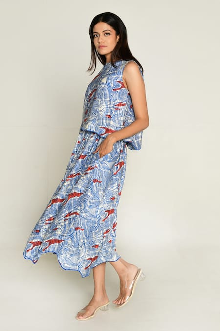 Buy_Rias Jaipur_Multi Color Cotton Ponzo Abstract Print Skirt _Online_at_Aza_Fashions