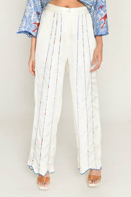 Rias Jaipur_White Cotton Ponzo Block Print Pant _Online_at_Aza_Fashions
