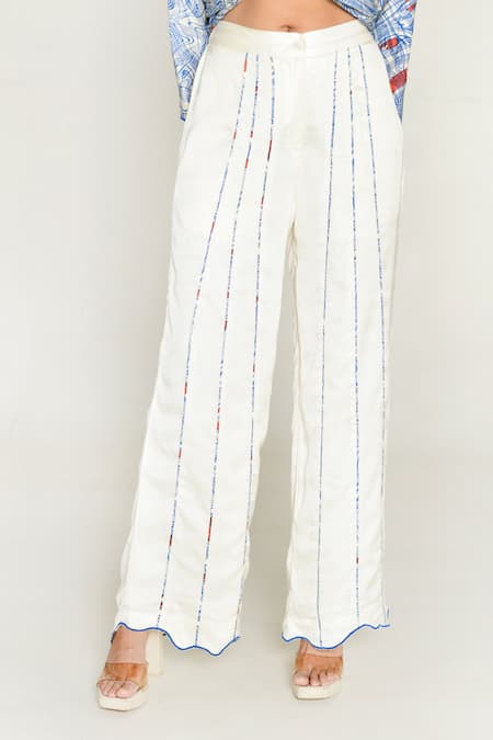 Buy_Rias Jaipur_White Cotton Ponzo Block Print Pant _Online_at_Aza_Fashions