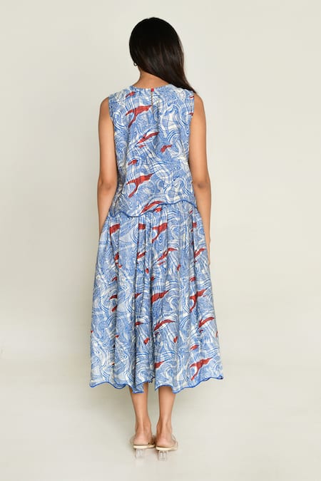 Rias Jaipur Multi Color Abstract Print Top & Skirt Set 