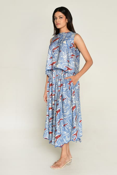 Buy_Rias Jaipur_Multi Color Cotton Round Neck Abstract Print Top And Skirt Set _Online_at_Aza_Fashions