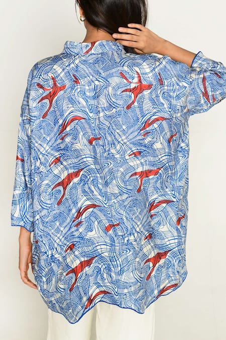 Shop_Rias Jaipur_Multi Color Cotton Collared Ponzo Abstract Print Shirt With Pant _Online_at_Aza_Fashions