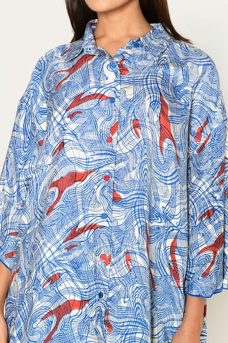 Rias Jaipur_Multi Color Cotton Collared Ponzo Abstract Print Shirt With Pant _at_Aza_Fashions