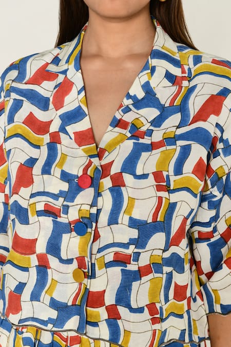 Buy_Rias Jaipur_Multi Color Linen, Tencel Collared Escher Print Shirt _Online_at_Aza_Fashions