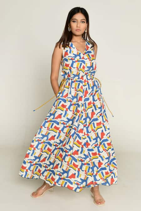 Rias Jaipur Sleeveless Escher Print Maxi Dress 