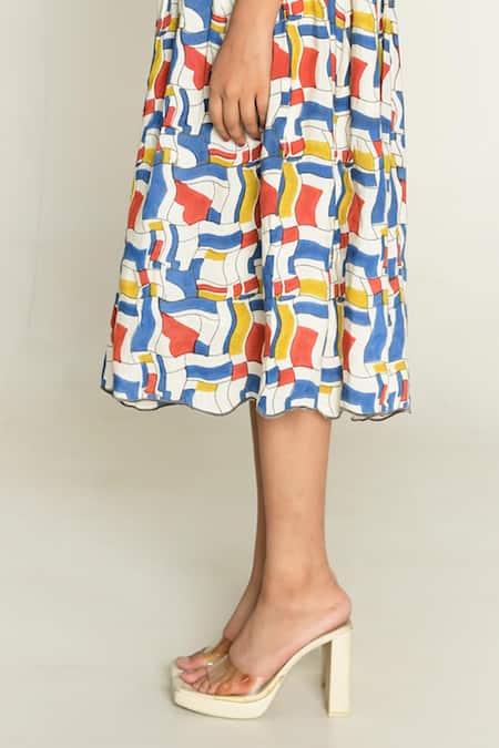 Buy_Rias Jaipur_Multi Color Linen Escher Print Skirt _Online_at_Aza_Fashions