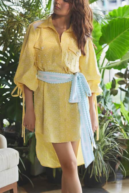 Sonam Parmar Jhawar Dora Embroidered Shirt Dress With Belt 