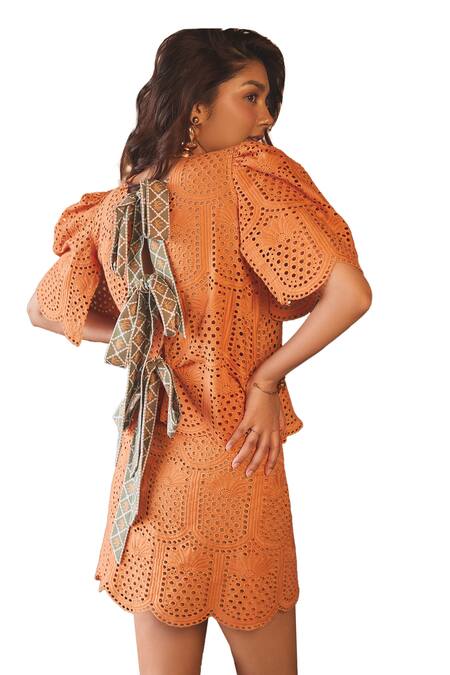 Buy Sonam Parmar Jhawar Orange Hakoba Embroidered Cutwork Round Lolo Top And Skirt Set Online at Aza Fashions Buy_Sonam Parmar Jhawar_Orange Hakoba Embroidered Cutwork Round Lolo Top And Skirt Set_Online_at_Aza_Fashions