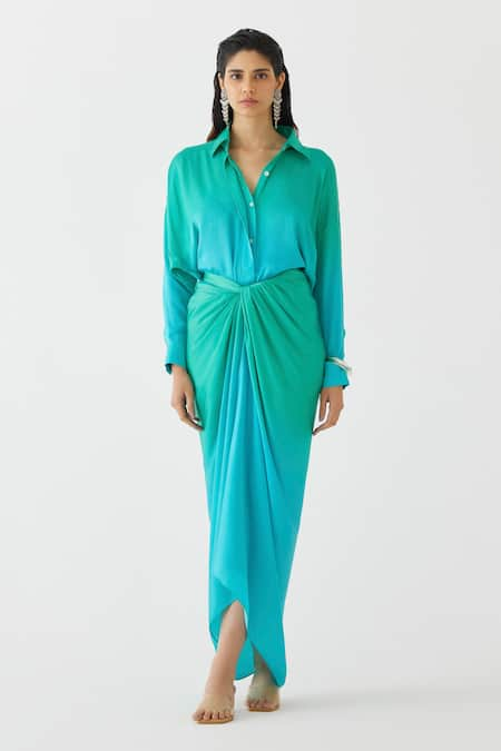 Studio Rigu Caspian Ombre Draped Shirt Dress 