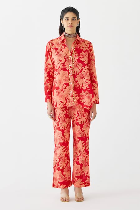 Studio Rigu Talon Printed High-Low Shirt With Pant 