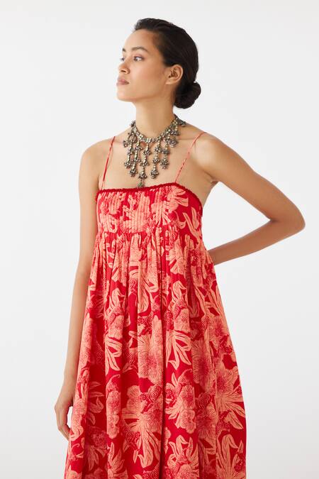 Buy Studio Rigu Red Cotton Square Neck Talon Tiger Print Strappy Dress Online at Aza Fashions Buy_Studio Rigu_Red Cotton Square Neck Talon Tiger Print Strappy Dress _Online_at_Aza_Fashions