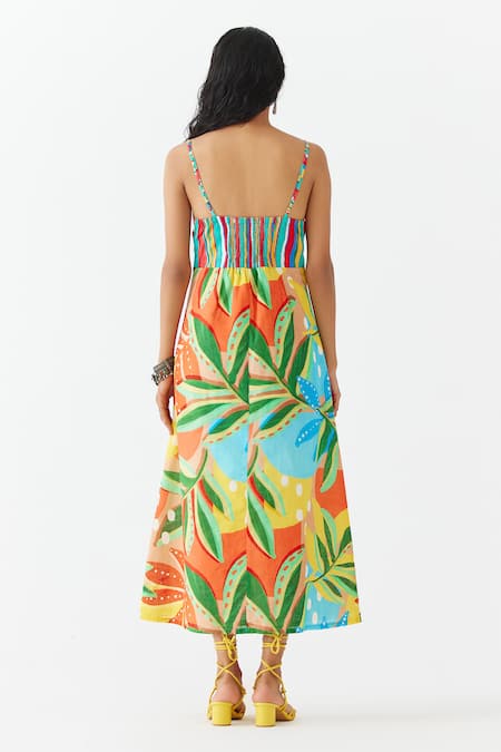 Shop Studio Rigu Multi Color Cotton Sweetheart Neck Gir Floral Print Strappy Dress at Aza Fashions Shop_Studio Rigu_Multi Color Cotton Sweetheart Neck Gir Floral Print Strappy Dress _at_Aza_Fashions