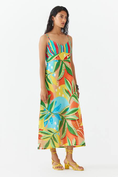 Studio Rigu Multi Color Cotton Sweetheart Neck Gir Floral Print Strappy Dress Online at Aza Fashions Studio Rigu_Multi Color Cotton Sweetheart Neck Gir Floral Print Strappy Dress _Online_at_Aza_Fashions