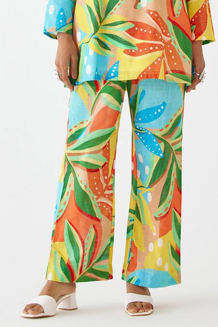 Studio Rigu Multi Color Cotton Sequins, Fringe Round Gir Floral Print Short Kurta With Pant Online at Aza Fashions Studio Rigu_Multi Color Cotton Sequins, Fringe Round Gir Floral Print Short Kurta With Pant _Online_at_Aza_Fashions