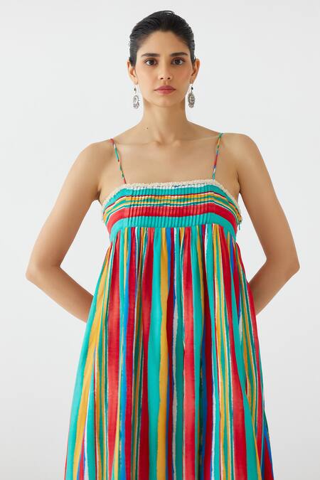 Buy Studio Rigu Multi Color Cotton Square Neck Birch Stripe Print Strappy Dress Online at Aza Fashions Buy_Studio Rigu_Multi Color Cotton Square Neck Birch Stripe Print Strappy Dress _Online_at_Aza_Fashions