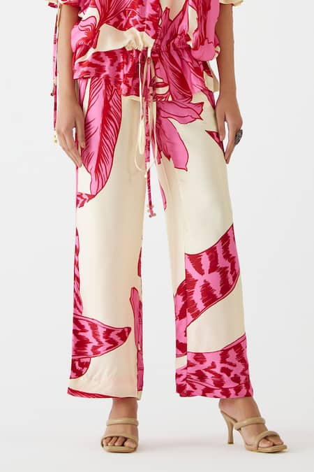 Studio Rigu Pink Viscose, Silk Embroidery Collared Aphrodite Floral Print Shirt With Pant Online at Aza Fashions Studio Rigu_Pink Viscose, Silk Embroidery Collared Aphrodite Floral Print Shirt With Pant _Online_at_Aza_Fashions