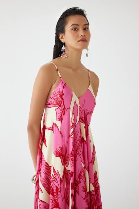 Buy Studio Rigu Pink Velvet, Silk V-neck Aphrodite Floral Print Strappy Dress Online at Aza Fashions Buy_Studio Rigu_Pink Velvet, Silk V-neck Aphrodite Floral Print Strappy Dress _Online_at_Aza_Fashions