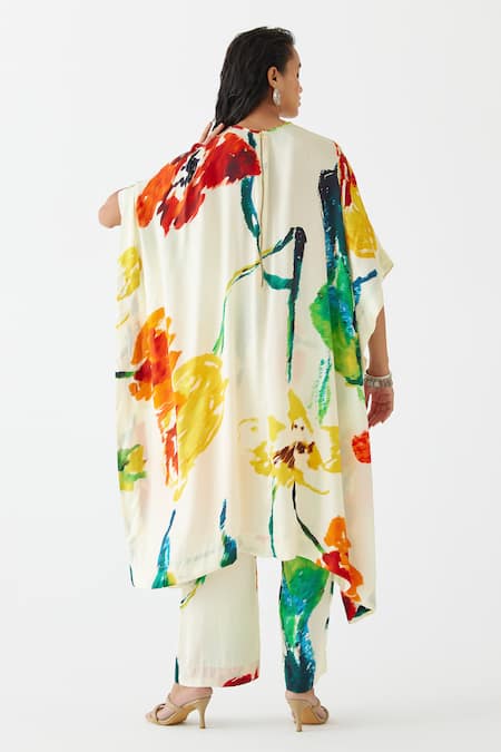 Shop Studio Rigu Multi Color Velvet, Silk Beads Round Neck Monet Print Kurta With Pant at Aza Fashions Shop_Studio Rigu_Multi Color Velvet, Silk Beads Round Neck Monet Print Kurta With Pant _at_Aza_Fashions