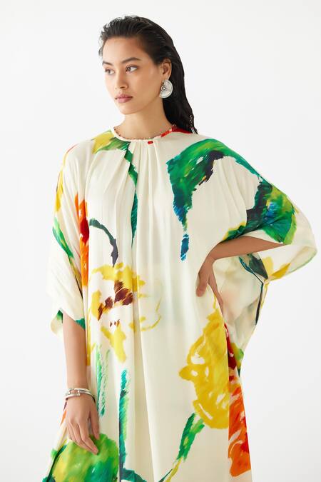 Shop Studio Rigu Multi Color Velvet, Silk Beads Round Neck Monet Print Kurta With Pant Online at Aza Fashions Shop_Studio Rigu_Multi Color Velvet, Silk Beads Round Neck Monet Print Kurta With Pant _Online_at_Aza_Fashions