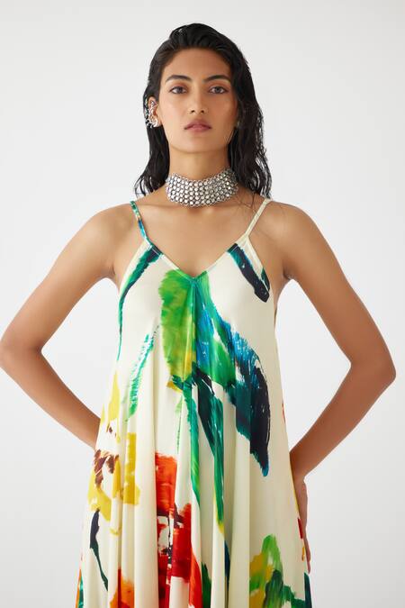 Studio Rigu Multi Color Velvet V-neck Monet Print Strappy Dress at Aza Fashions Studio Rigu_Multi Color Velvet V-neck Monet Print Strappy Dress _at_Aza_Fashions