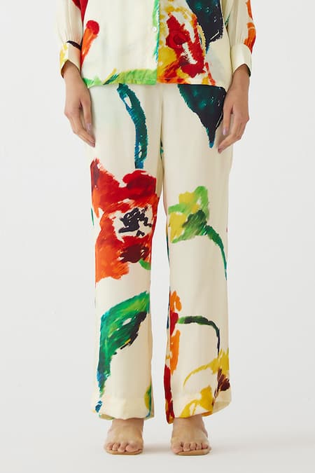 Studio Rigu_Multi Color Velour, Silk Collared Monet Print Shirt With Pant _Online_at_Aza_Fashions