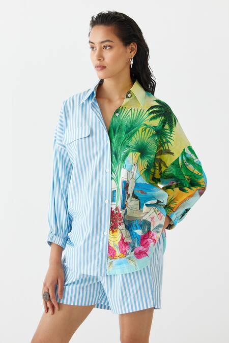 Studio Rigu Multi Color Cotton Collared Lovers Point Shirt With Shorts Online at Aza Fashions Studio Rigu_Multi Color Cotton Collared Lovers Point Shirt With Shorts _Online_at_Aza_Fashions