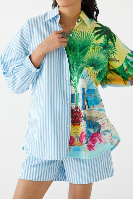 Buy Studio Rigu Multi Color Cotton Collared Lovers Point Shirt With Shorts Online at Aza Fashions Buy_Studio Rigu_Multi Color Cotton Collared Lovers Point Shirt With Shorts _Online_at_Aza_Fashions