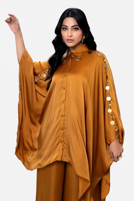 Buy Kelaayah Orange Satin Beads Collared Placement Patra Coin Work Kaftan With Pant Online at Aza Fashions Buy_Kelaayah_Orange Satin Beads Collared Placement Patra Coin Work Kaftan With Pant_Online_at_Aza_Fashions