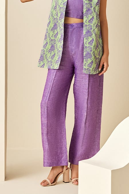 Couché By Anandini Green Overlay And Bustier 61% Cotton Printed Floral Overlay Open Flared Pant Set Online at Aza Fashions Couché By Anandini_Green Overlay And Bustier 61% Cotton Printed Floral Overlay Open Flared Pant Set _Online_at_Aza_Fashions