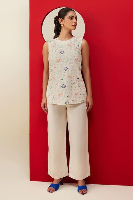 Couche Paisley Embroidered Top & Pant Set 