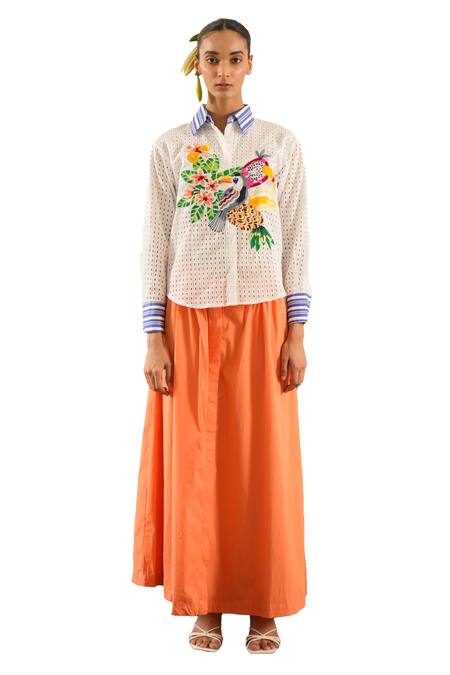 Urban Life White Cotton, Poplin Embroidery Collared Flora And Fauna Schiffli Shirt Online at Aza Fashions Urban Life_White Cotton, Poplin Embroidery Collared Flora And Fauna Schiffli Shirt _Online_at_Aza_Fashions