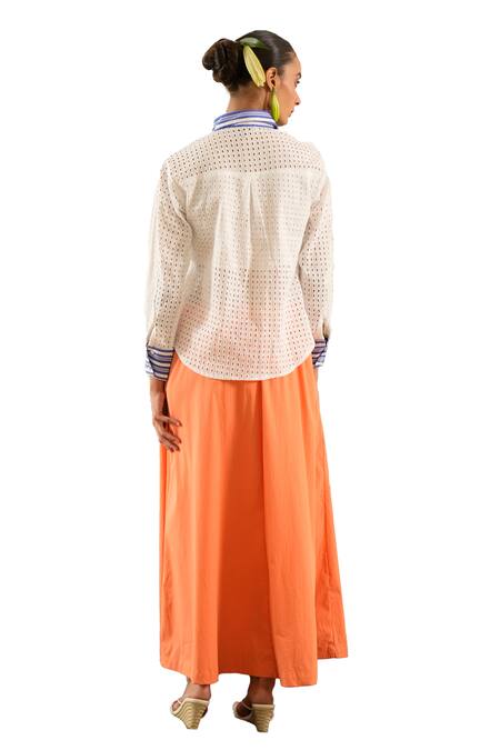 Buy Urban Life White Cotton, Poplin Embroidery Collared Flora And Fauna Schiffli Shirt Buy_Urban Life_White Cotton, Poplin Embroidery Collared Flora And Fauna Schiffli Shirt