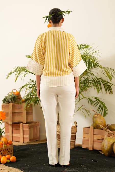 Urban Life Orange Striped Cotton Poplin Patchwork Shirt 